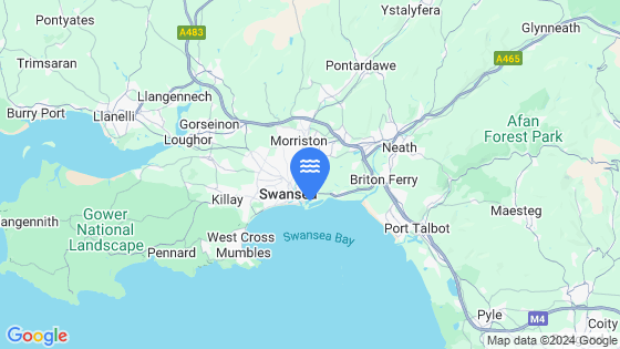 Map showing the location of SWANSEA